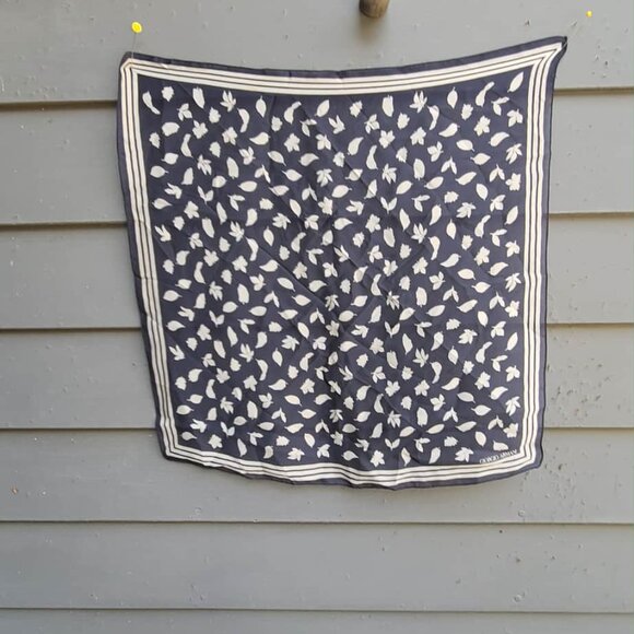 Georgio Armani Small Silk Blue Tan Leaf Print Scarf - Picture 7 of 7